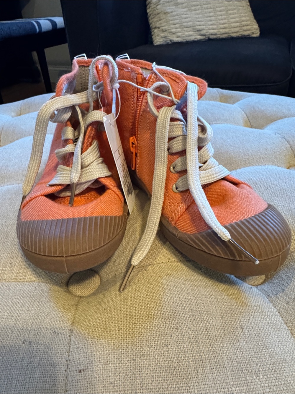 Cat & Jack Orange Canvas High-Top Kids Sneakers with Brown Trim